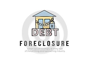 Finance. Foreclosure. House logo with chain and padlock on debt with foreclosure caption. Vector illustration