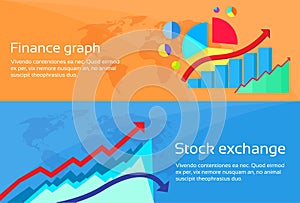 Finance Graph Stock Exchange Chart Web Banner Set