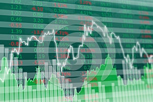 Finance green background with numbers and graphs. Financial market concept