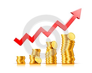 Finance growth chart arrow with gold coins