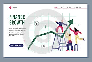 Finance growth chart with tiny business people vector illustration