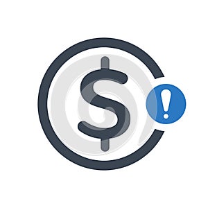 Finance icon with exclamation mark. Finance icon and alert, error, alarm, danger symbol