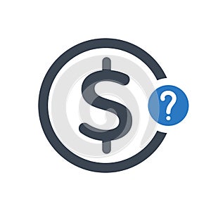 Finance icon with question mark. Finance icon and help, how to, info, query symbol