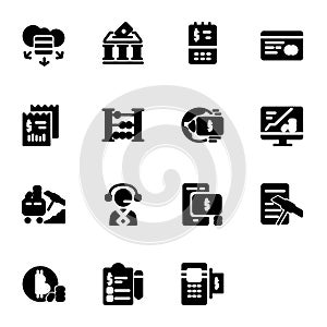 Finance icon set design solid style part 2. Perfect for application, web, logo and presentation template