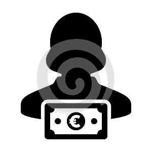 Finance icon vector female user person profile avatar with Euro sign currency money symbol