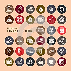 Finance icons circle botton vector set, Color Icons modern design