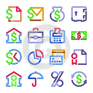 Finance icons. Color contour series.