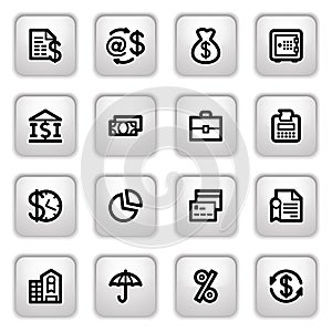 Finance icons on gray buttons.