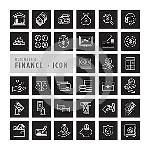 Finance icons line vector set, Square botton Icons modern design