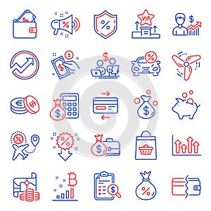 Finance icons set. Included icon as Treasure map, Wallet, Sale megaphone. Vector