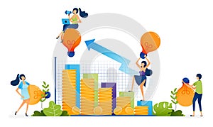 Finance illustration of collect ideas for financial investments that increase money and profit continuously or passive income.