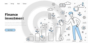 Finance investment doodle landing page, money grow