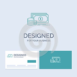 Finance, investment, payment, Money, dollar Business Logo Line Icon Symbol for your business. Turquoise Business Cards with Brand