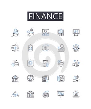 Finance line icons collection. Accounting, Economics, Investment, Banking, Capital, Revenue, Budgeting vector and linear