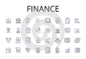 Finance line icons collection. Accounting, Economics, Investment, Banking, Capital, Revenue, Budgeting vector and linear