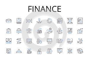 Finance line icons collection. Accounting, Economics, Investment, Banking, Capital, Revenue, Budgeting vector and linear