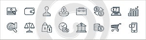 finance line icons. linear set. quality vector line set such as mobile banking, coins, time is money, statistics, online banking,