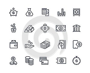 Finance line icons. Money business account, currency management finance audition money calculating. Business investment photo