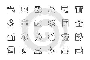 Finance Line Icons. Outline Web Icon Set. Editable Stroke