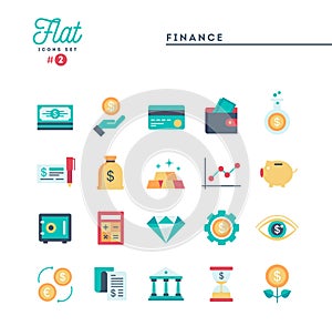 Finance, money, banking and more, flat icons set