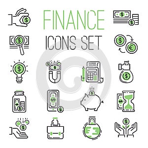 Finance money business outline black wealth accounting graph savings and cash investment banking financial green bank