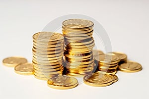 Finance and money making, a stack of gold coins on a white background. Generative ai