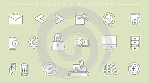 Finance and Payments set of line icons on the alpha channel.