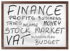 Finance related words on white board
