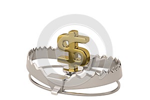 Finance risk concept sign dollar on bear trap,3D illustration.