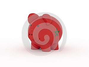 Finance, saving money, piggy bank on white background. Morocco flag. 3d illustration