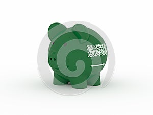 Finance, saving money, piggy bank on white background. Saudi Arabia flag. 3d illustration