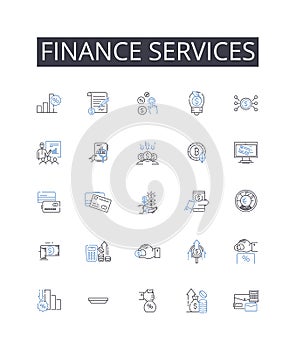 Finance services line icons collection. Banking, Investment, Accounting, Wealth management, Asset management, Financial