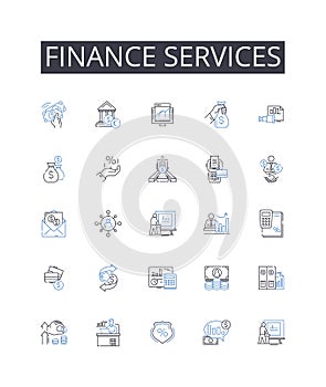 Finance services line icons collection. Banking, Investment, Accounting, Wealth management, Asset management, Financial