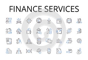 Finance services line icons collection. Banking, Investment, Accounting, Wealth management, Asset management, Financial