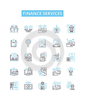 Finance services vector line icons set. Finance, Services, Investment, Banking, Credit, Loans, Insurance illustration