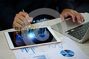 Finance stock market trading investment forex exchange diagram chart analysis digital report technology business concept.Business