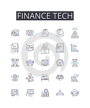 Finance tech line icons collection. Legal aid, Creative arts, Digital marketing, Behavioral science, Medical field