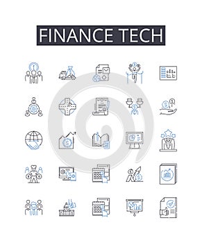 Finance tech line icons collection. Legal aid, Creative arts, Digital marketing, Behavioral science, Medical field