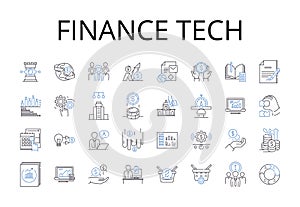 Finance tech line icons collection. Legal aid, Creative arts, Digital marketing, Behavioral science, Medical field