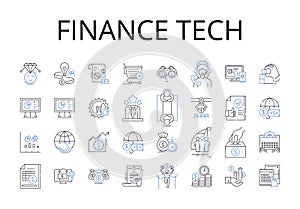 Finance tech line icons collection. Legal aid, Creative arts, Digital marketing, Behavioral science, Medical field