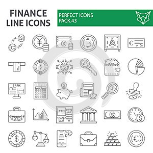 Finance thin line icon set, money symbols collection, vector sketches, logo illustrations, banking signs linear