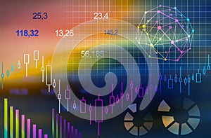 Finance trading. Digital charts with statistic information