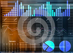 Finance trading. Digital charts with statistic information