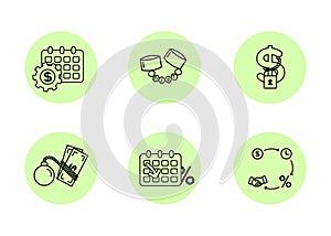 Finance. Vector illustration set of debt icons, debt restructuring