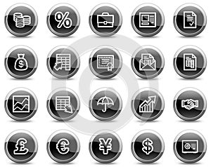 Finance web icons, black glossy circle buttons