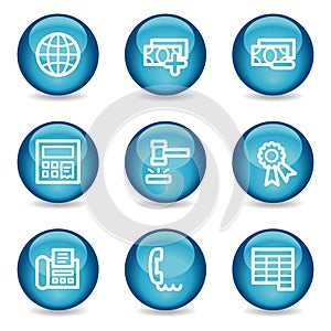 Finance web icons, blue glossy sphere series set 2