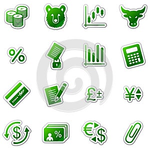 Finance web icons, green sticker series