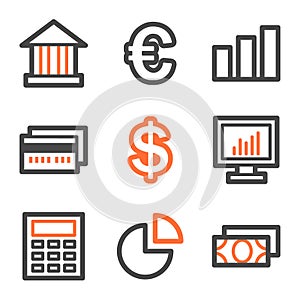 Finance web icons, orange and gray contour series