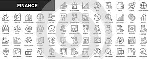 Finance web icons set in thin line design. Pack of stock exchange, loan, tax, wallet, startup, global business, profit, online