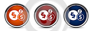 Finances dollar sign icon exclusive blue red and orange round button design set